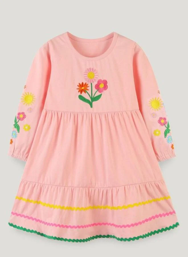 يونيكي Peach A-Line Crew Neck Printed Dress