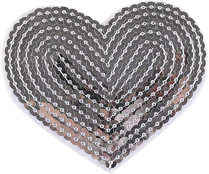 رقعة حديدية على شكل قلب فضي 10 قطع ترصيع تطريز للملابس الجينز القبعات - Image 1