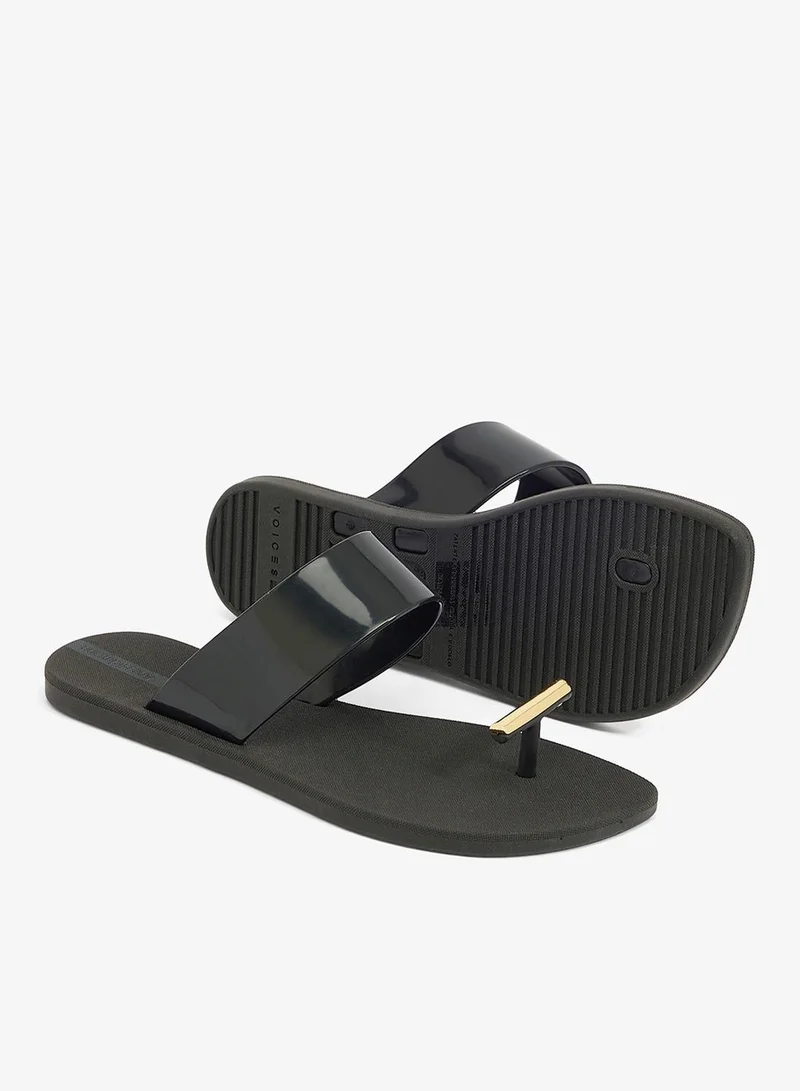 Voices Black-Black-Gold Look Minimal Me Women'S Single Strap Sandals - Black for Women | Best Price UAE