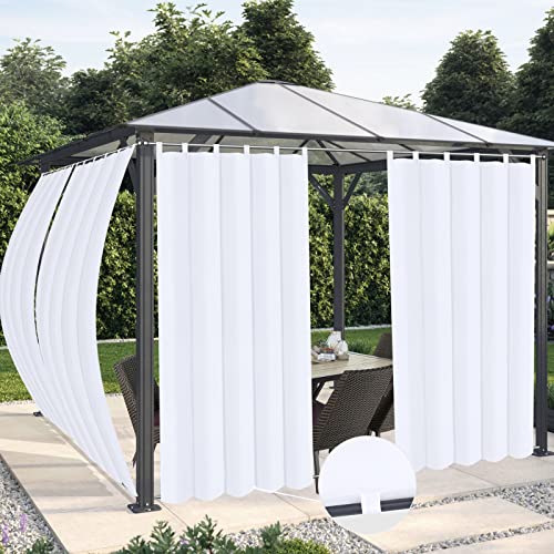 OutdoorLines Waterproof Outdoor Curtains for Patio  Windproof Tab Top Gazebo Curtain Panels  Privacy Sun Blocking Outside Curtain Set for Porch Pergola and Cabana 54 x 84 inch White 2 Panels