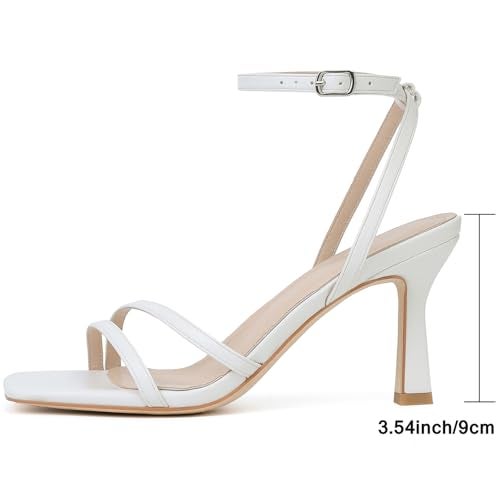 Mostrin White Heels for Women Strappy Lace Up Ankle Strap Heels Square Open Toe Stiletto High Heeled Sandals for Party, Prom, Daily Wedding Bridal Shoes Size 6.5 - Image 2