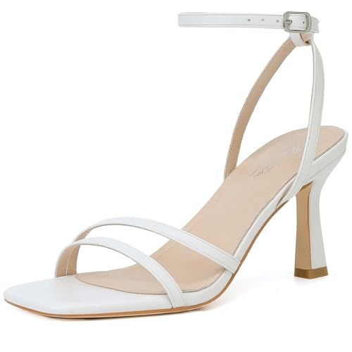 Mostrin White Heels for Women Strappy Lace Up Ankle Strap Heels Square Open Toe Stiletto High Heeled Sandals for Party, Prom, Daily Wedding Bridal Shoes Size 6.5 - Image 1