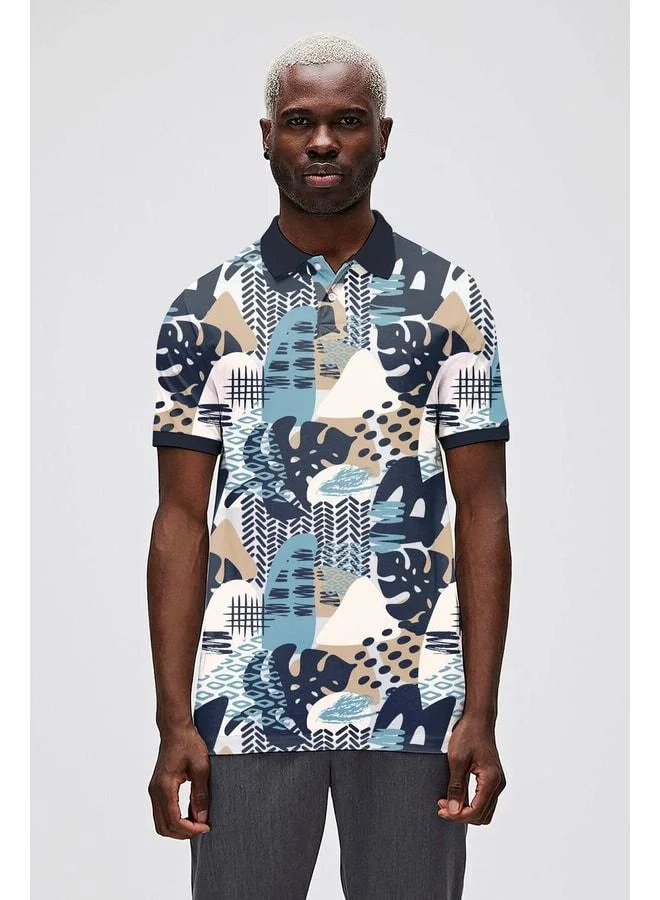 Bota Navy Blue Men's Polo Collar Printed T-Shirt.