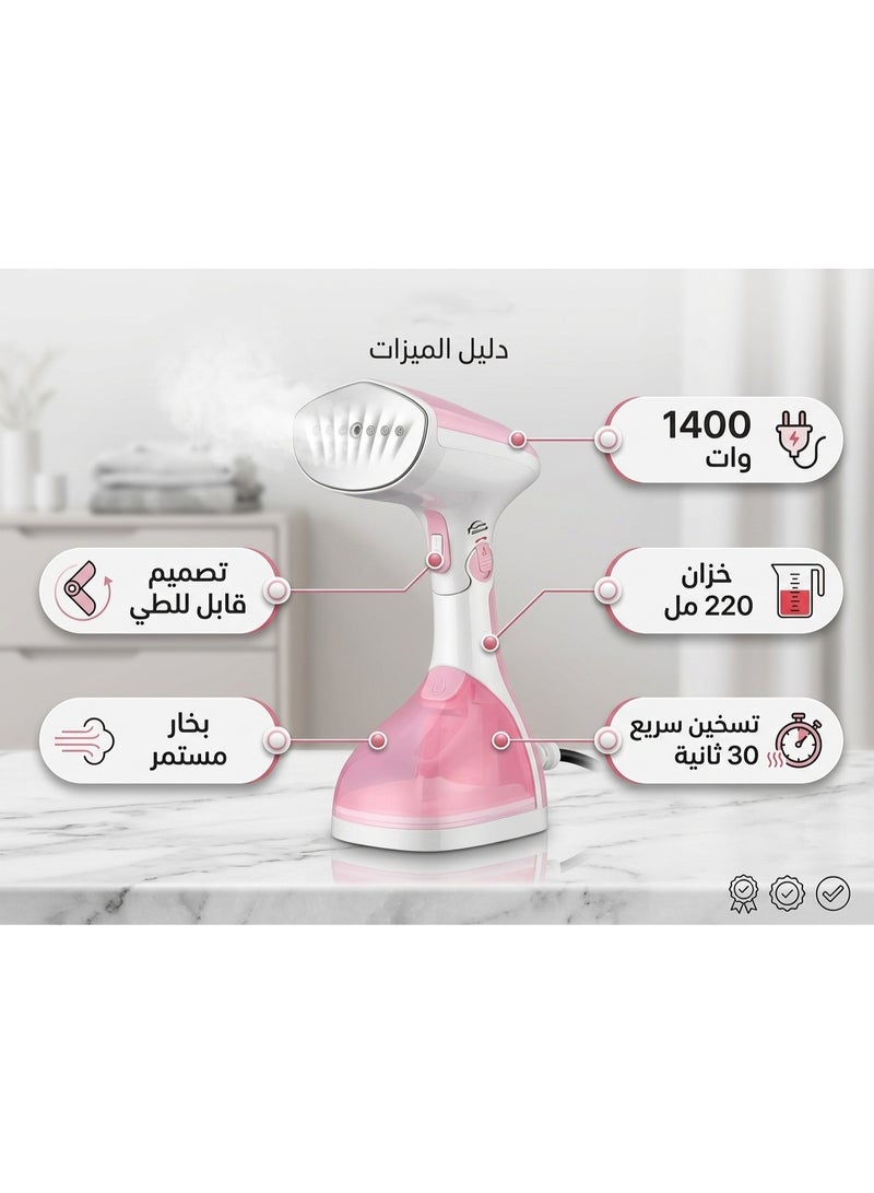 1400W Handheld Garment Steamer – Portable Foldable Clothes Steamer with 30-Second Fast Heat-Up & 220ml Water Tank - Image 2