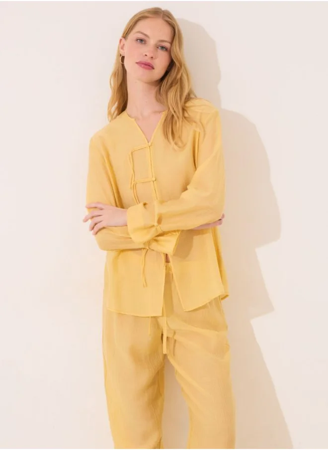 women'secret Long yellow satin classic pyjamas