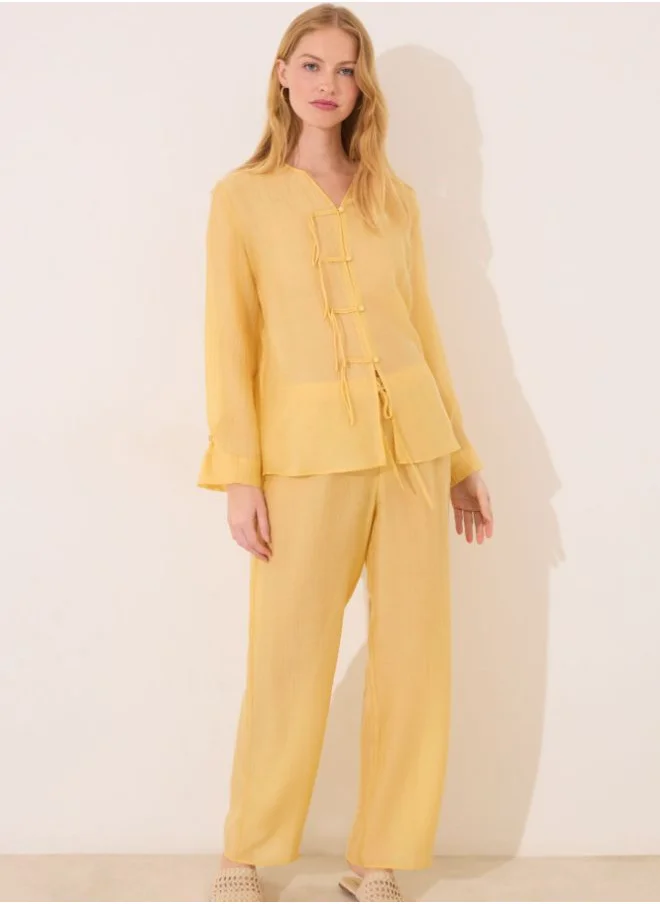 women'secret Long yellow satin classic pyjamas