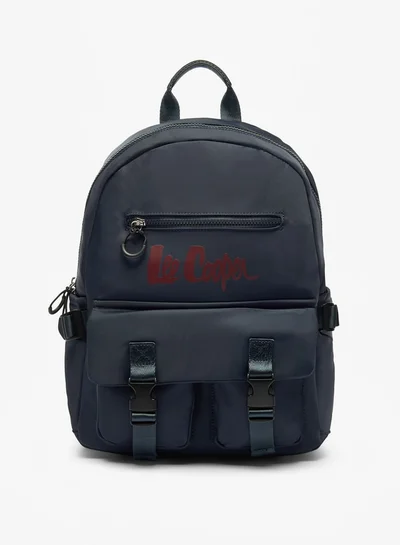 Lee Cooper Logo Print Backpack with Adjustable Straps and Zip Closure - 29x13x41 cm