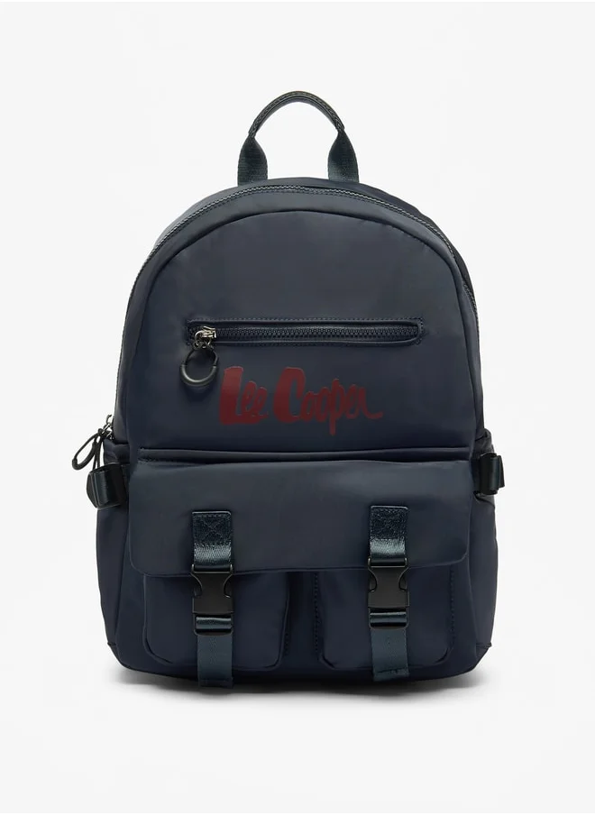 لي كوبر Logo Print Backpack with Adjustable Straps and Zip Closure - 29x13x41 cm