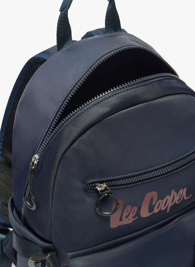 Lee Cooper Logo Print Backpack with Adjustable Straps and Zip Closure - 29x13x41 cm