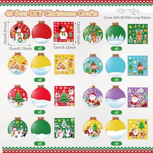 Chiisong 48 Pcs Christmas Craft Kits for Kids DIY Christmas Ornament Kit Make Your Own Xmas Arts and Crafts Xmas Decor with Stickers for Holiday Class Home Party Favors SuppliesBall - Image 5