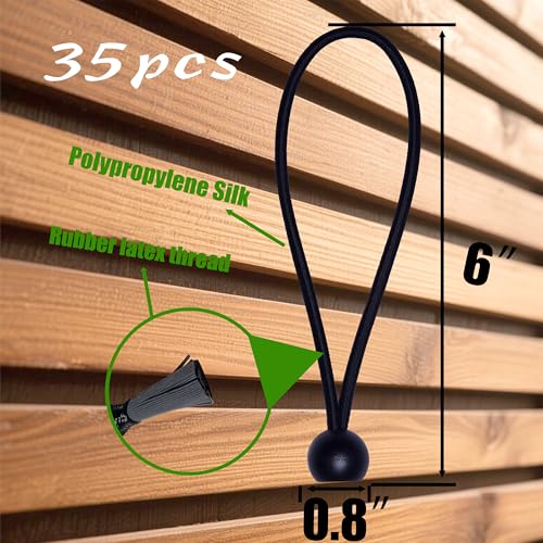 Kydavoo Bungee Cords with Balls 35PCS 6 Inch Heavy Duty Ball Bungees for Canopy Tarp Tent Outdoor Black Elastic Ties for Secure Hold No Odor Durable UV Resistant 35 B6 - Image 3