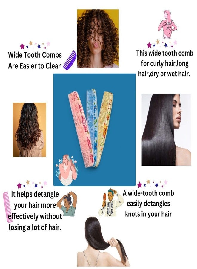 PUTHAK Floral Hair Dressing Big Comb, Family Pack, Hair Comb for Women, Men Printed Dressing Detangling Combo Set ((Combo of 3)) - Image 2