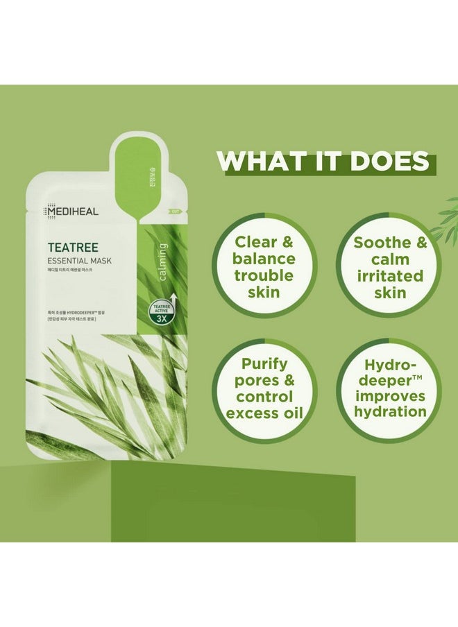 MEDIHEAL Mediheal Official Best Korean Sheet Mask - Tea Tree Essential Face Mask 4 Sheets Skin Soothing Treat Blemishes Sebum Control For All Skin Type  - Image 1