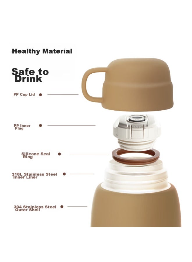 Fga Fuguang Children's Insulated Cup, Water Bottle, 316l Stainless Steel, Double Lid, Exquisite Gift Box, For Boys And Girls, Students, Brown - Image 2