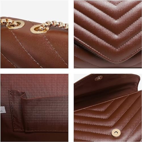 KRIFTY Women's Small Quilted Crossbody Bags Stylish Designer Evening Bag Clutch Purses And Handbags With Chain Shoulder Strap (Dark Pink) (Brown) - Image 4