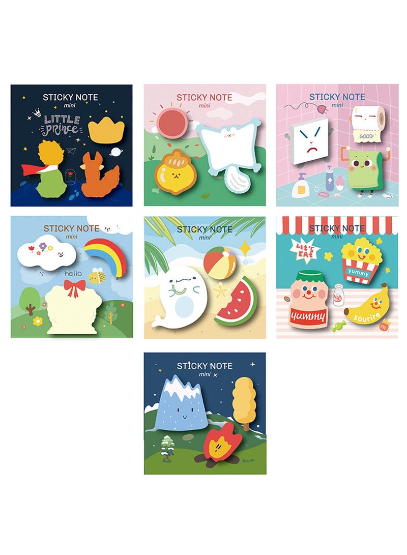 Lovely Cartoon Sticky Notes, 7 Packs Cartoon Sticky Notes Set, Self-Stick Message Notes, Refrigerator Sticky Notes for School Student Kids Gifts Party Bags Filler, 270 Sheets - Image 1