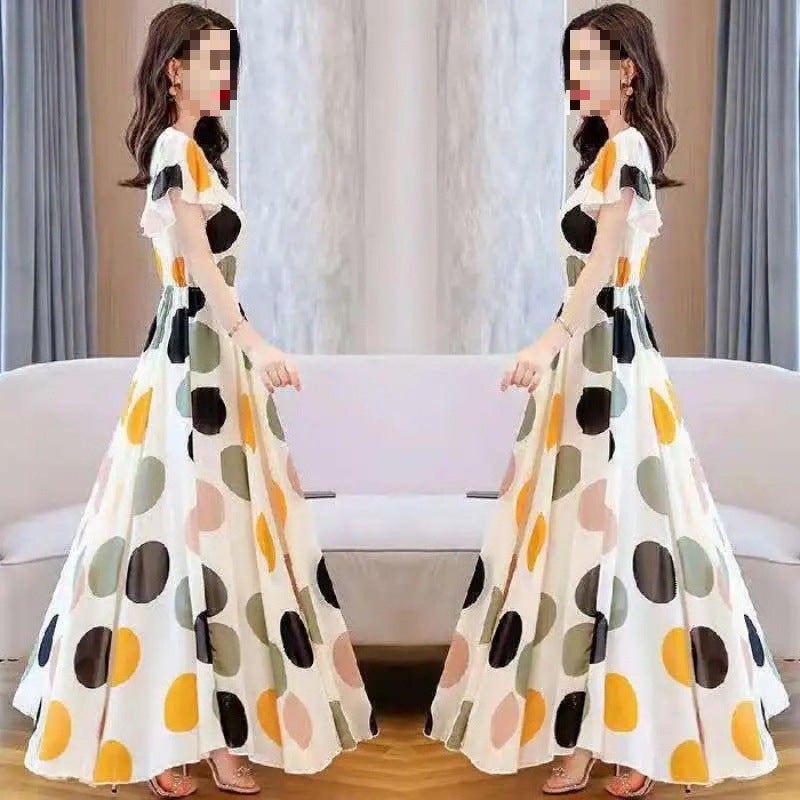 2023 Summer Polka Dot Maxi Dress Retro Beach Skirt Black - Image 2