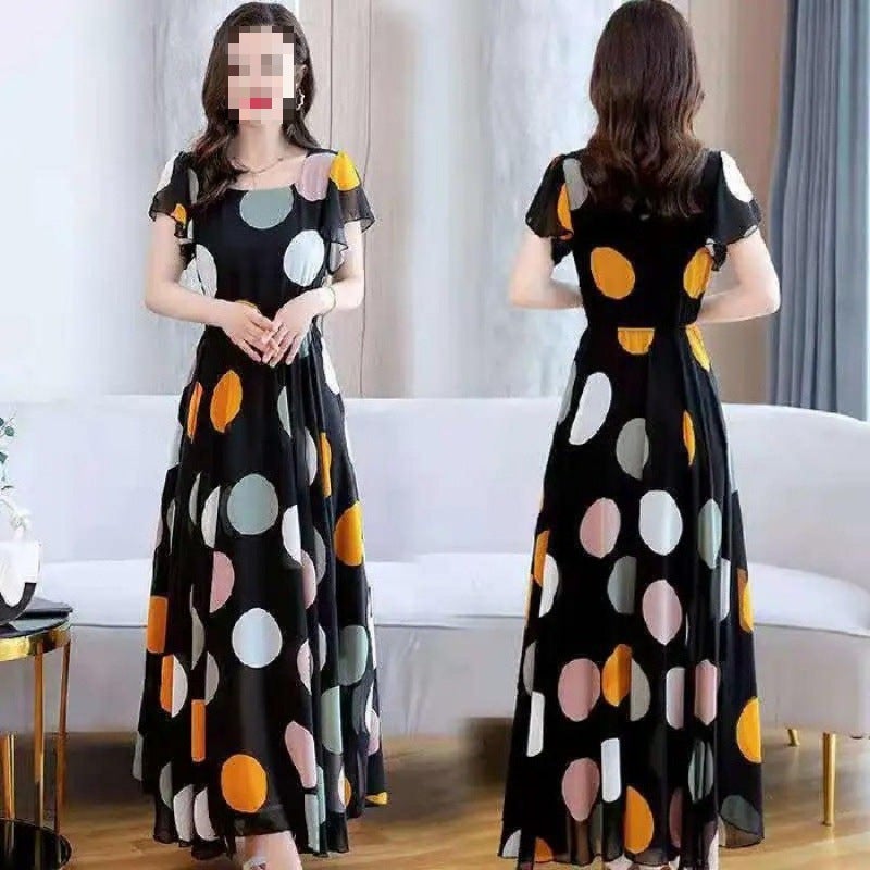 2023 Summer Polka Dot Maxi Dress Retro Beach Skirt Black - Image 1