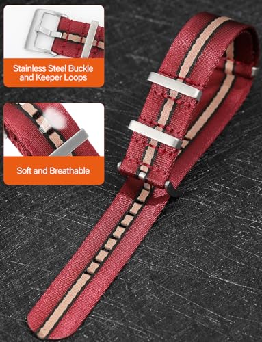 watchdives Nylon Watch Band 18mm 20mm 22mm Multicolor Replacement Watch Straps for Men Women (Red Black Khaki, 22mm) - Image 5
