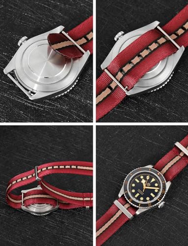 watchdives Nylon Watch Band 18mm 20mm 22mm Multicolor Replacement Watch Straps for Men Women (Red Black Khaki, 22mm) - Image 3