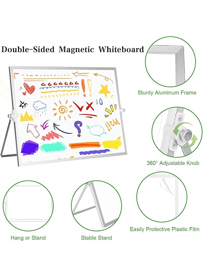erorex Double Sided Magnetic Whiteboard 16 * 12 Inch Dry Erase Whiteboard With Revolving Stand Magnetic Desktop White Board With 10 Markers 4 Magnets 1 Eraser For School And Office - Image 2