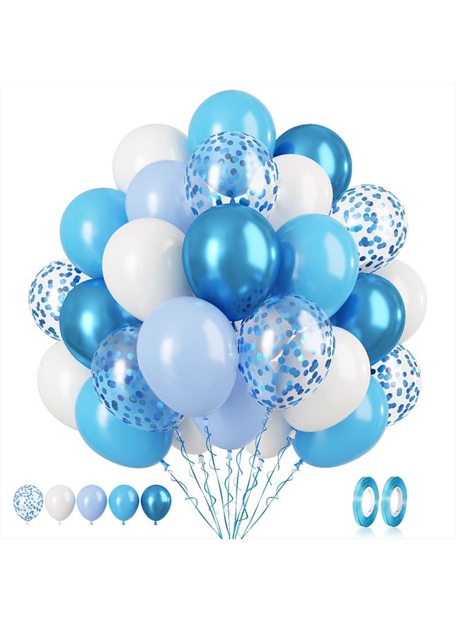 Biapian Blue White Balloons Set, 60 PCS Metallic Blue Birthday Balloons, White Blue Confetti Balloons, Macaron Blue Latex Balloon Matte Blue Balloons for Helium for Boys Men Baby Shower Wedding Party Supplies - Image 1
