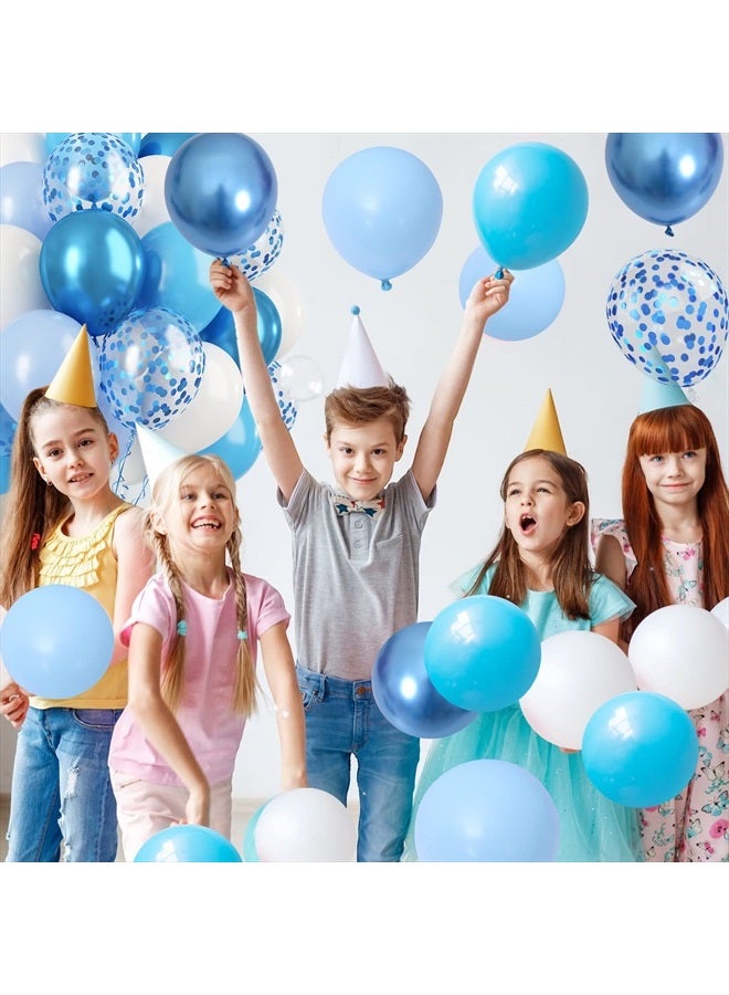 Biapian Blue White Balloons Set, 60 PCS Metallic Blue Birthday Balloons, White Blue Confetti Balloons, Macaron Blue Latex Balloon Matte Blue Balloons for Helium for Boys Men Baby Shower Wedding Party Supplies - Image 5
