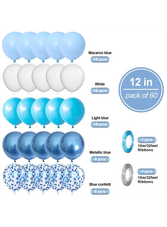 Biapian Blue White Balloons Set, 60 PCS Metallic Blue Birthday Balloons, White Blue Confetti Balloons, Macaron Blue Latex Balloon Matte Blue Balloons for Helium for Boys Men Baby Shower Wedding Party Supplies - Image 2