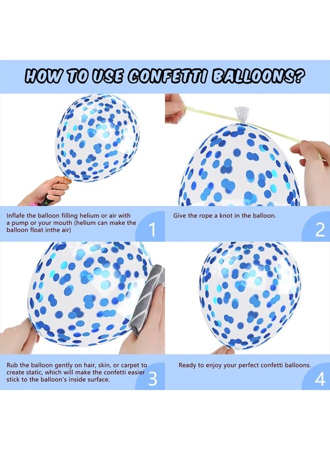 Biapian Blue White Balloons Set, 60 PCS Metallic Blue Birthday Balloons, White Blue Confetti Balloons, Macaron Blue Latex Balloon Matte Blue Balloons for Helium for Boys Men Baby Shower Wedding Party Supplies - Image 3