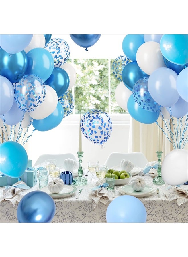 Biapian Blue White Balloons Set, 60 PCS Metallic Blue Birthday Balloons, White Blue Confetti Balloons, Macaron Blue Latex Balloon Matte Blue Balloons for Helium for Boys Men Baby Shower Wedding Party Supplies - Image 4