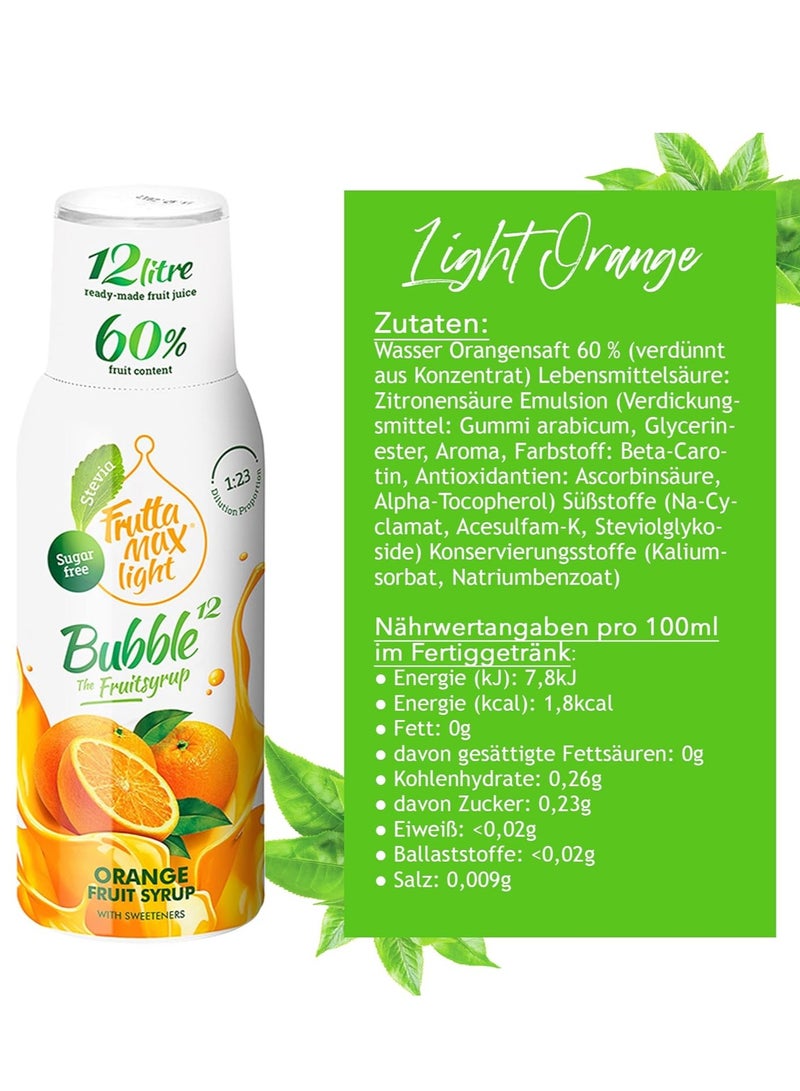 فروتا ماكس لايت FruttaMax Light - منخفض الكربوهيدرات - شراب اللياقة البدنية | زيرو سكر | مع ستيفيا | 60٪ محتوى الفاكهة 500 مل (برتقالي - خفيف)  - Image 2