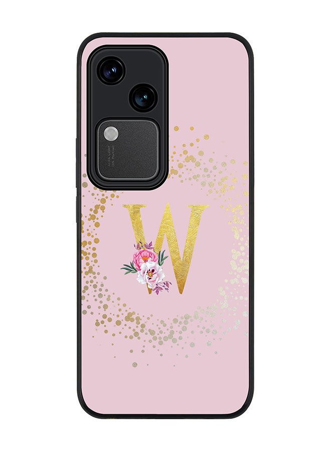 Stylizedd Rugged Black edge case for Vivo V30 5G, Slim fit Flexible Cover -  Custom Monogram Initial Letter Floral Pattern Alphabet - W  (Pink ) - Image 1