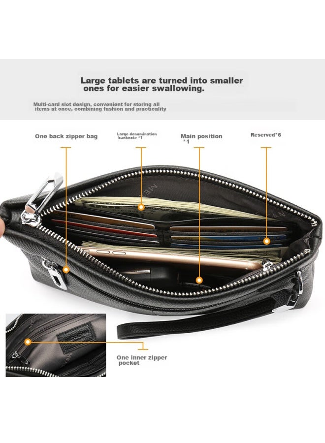 Scarecrow Men's Handbag, Top-grain Leather Clutch, Multi-card Slots, Zipper Envelope Bag, Handheld Wallet, Qixi Valentine's Day Gift - Image 2
