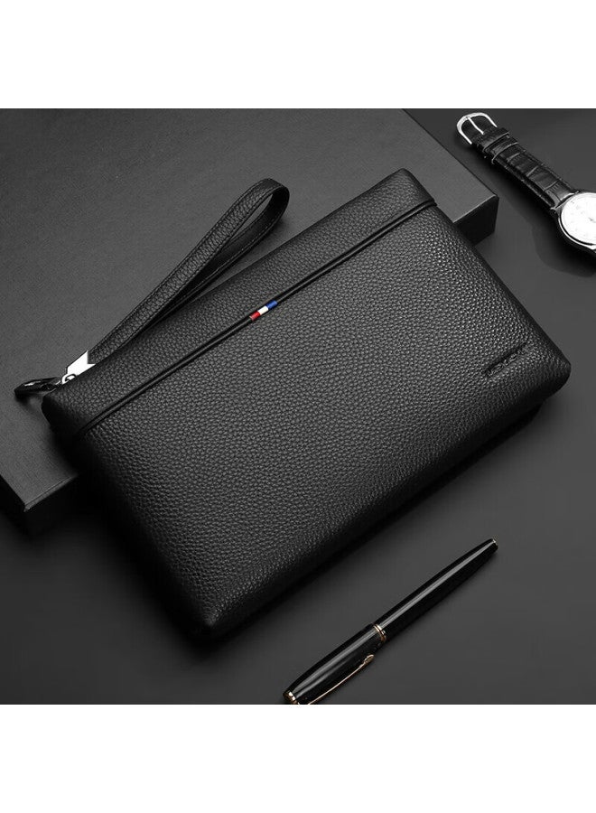 Scarecrow Men's Handbag, Top-grain Leather Clutch, Multi-card Slots, Zipper Envelope Bag, Handheld Wallet, Qixi Valentine's Day Gift - Image 1