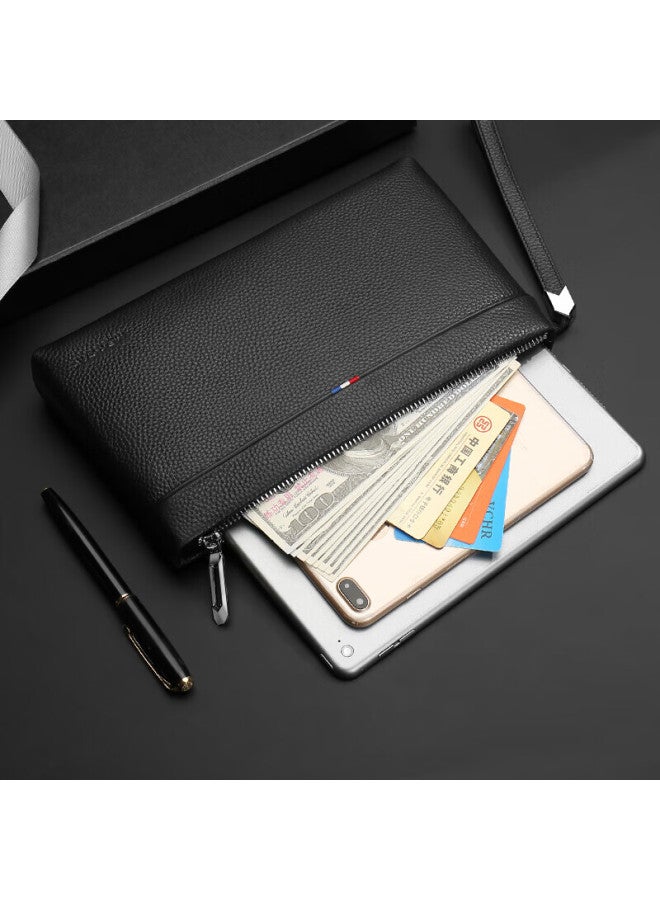 Scarecrow Men's Handbag, Top-grain Leather Clutch, Multi-card Slots, Zipper Envelope Bag, Handheld Wallet, Qixi Valentine's Day Gift - Image 3