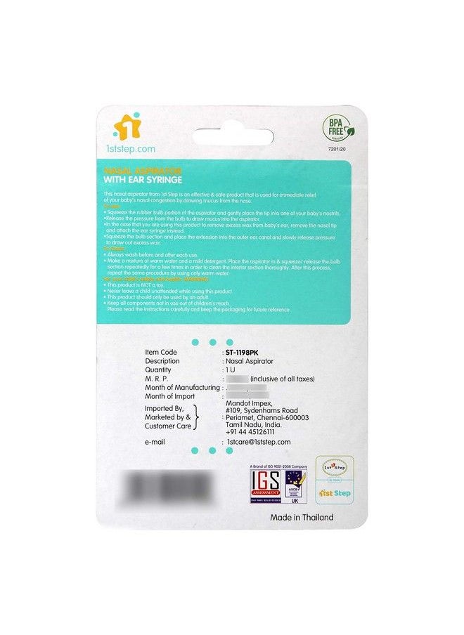 1st Step - Baby Nose Cleaner;Nasal Vacuum Sucker Mucus Snot Aspirator With Ear Syringe (Pink) - Image 1