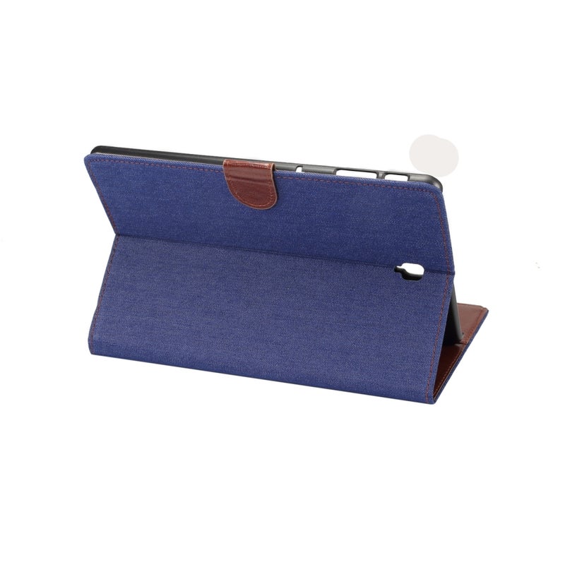 ديبايس جراب جلدي من البولي يوريثان بتصميم أفقي قابل للطي من قماش الدنيم لجهاز Galaxy Tab S4 10.5 / T830، مع حامل وفتحة للبطاقات (أزرق داكن) - Image 5