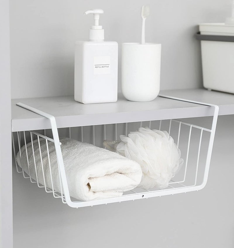 wolpin Wolpin Shelf Basket Multifunctional Storage Basket Kitchen Bathroom Storage Rack Under Cabinet Storage Organizer Basket Wire Rack Powder Coated Iron (White, Pack of 1, Hanging Shelves)  - Image 1