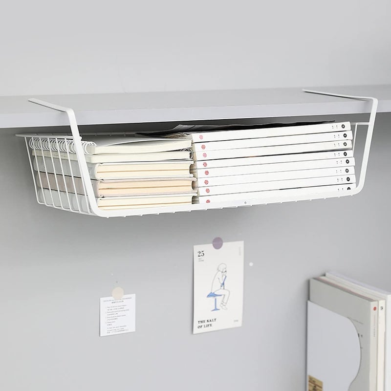 wolpin Wolpin Shelf Basket Multifunctional Storage Basket Kitchen Bathroom Storage Rack Under Cabinet Storage Organizer Basket Wire Rack Powder Coated Iron (White, Pack of 1, Hanging Shelves)  - Image 5