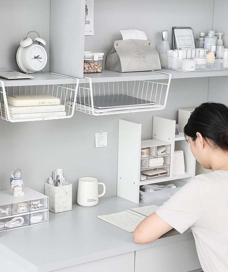 wolpin Wolpin Shelf Basket Multifunctional Storage Basket Kitchen Bathroom Storage Rack Under Cabinet Storage Organizer Basket Wire Rack Powder Coated Iron (White, Pack of 1, Hanging Shelves)  - Image 4