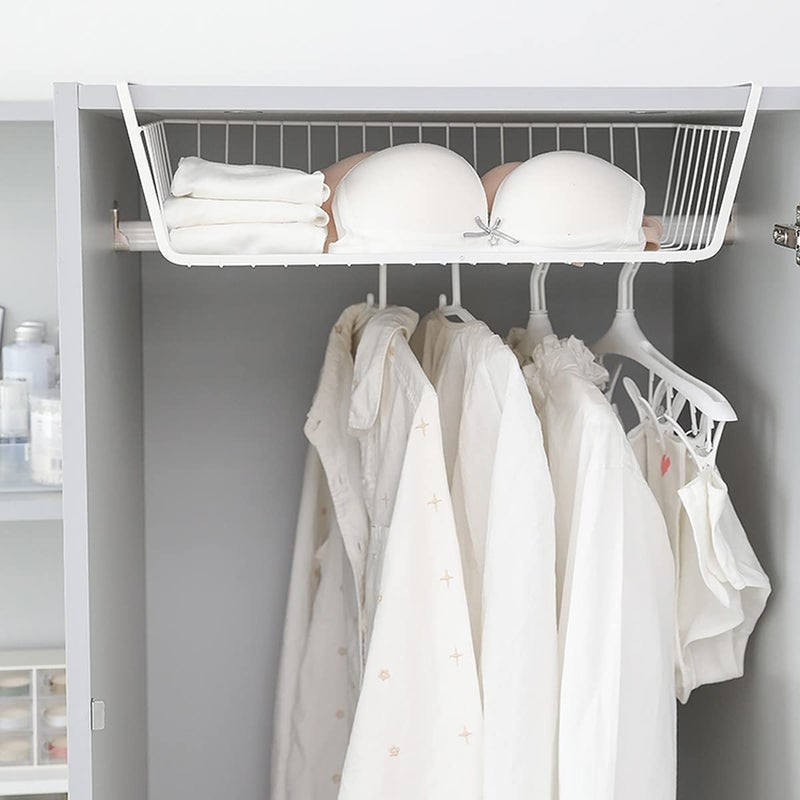 wolpin Wolpin Shelf Basket Multifunctional Storage Basket Kitchen Bathroom Storage Rack Under Cabinet Storage Organizer Basket Wire Rack Powder Coated Iron (White, Pack of 1, Hanging Shelves)  - Image 3