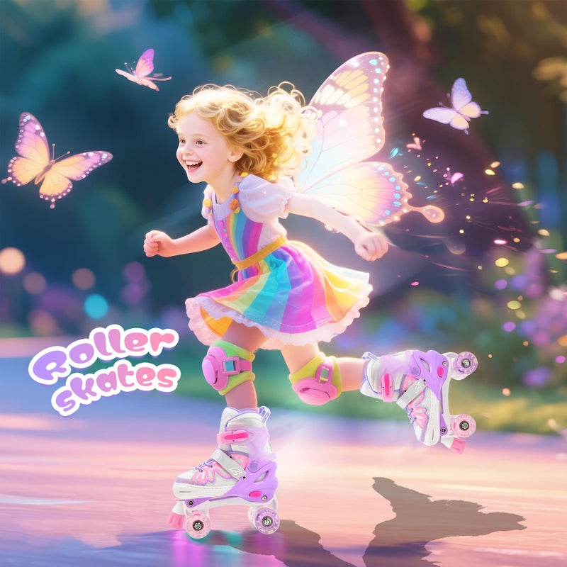 NEMONE 4 Size Adjustable Light up Roller Skates for Girls, Butterfly Roller Skates for Kids Ages 4-6 5-8 6-12 8-12, Todder Beginner Skates Indoor Outdoor Pink Purple M - Image 4