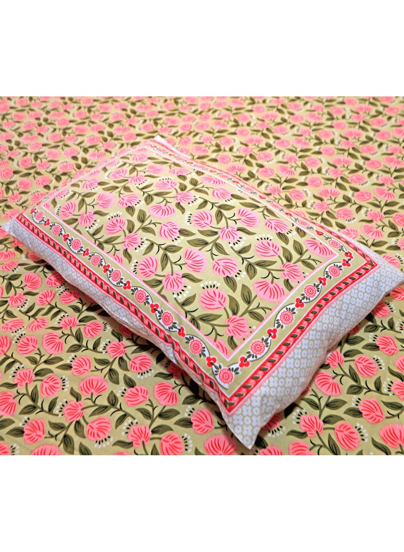 PAHI PAHI Pure Cotton Hand Block Bedsheet, King size, FLORAL BEDSHEET, 228/278 CMS, HAND BLOCK PRINTED, JAIPURI  - Image 3