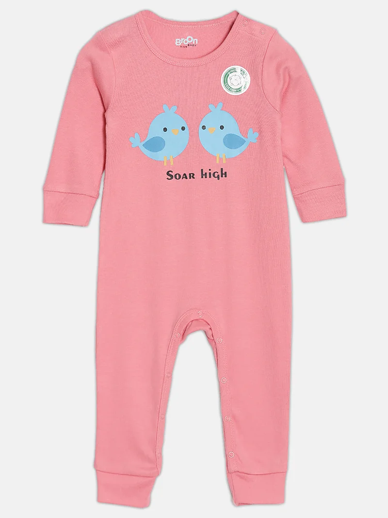 Broon Broon Infant Girls Pink and Dusty Pink Printed Organic Cotton Sleepsuit Pack of 2