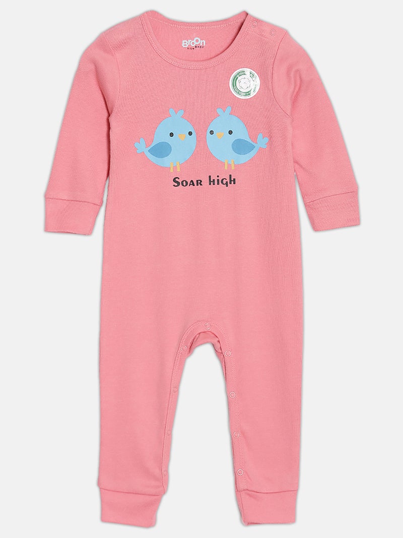 Broon Infant Girls Pink and Dusty Pink Printed Organic Cotton Sleepsuit Pack of 2 - Image 2