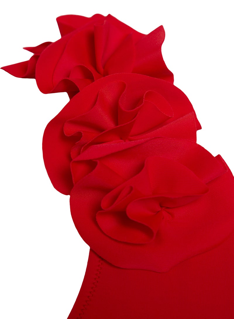 trendyol Red Appliqué Detailed One-Shoulder Covered Regular High Waist Bikini Set Tbess25Bt00079 - Image 5