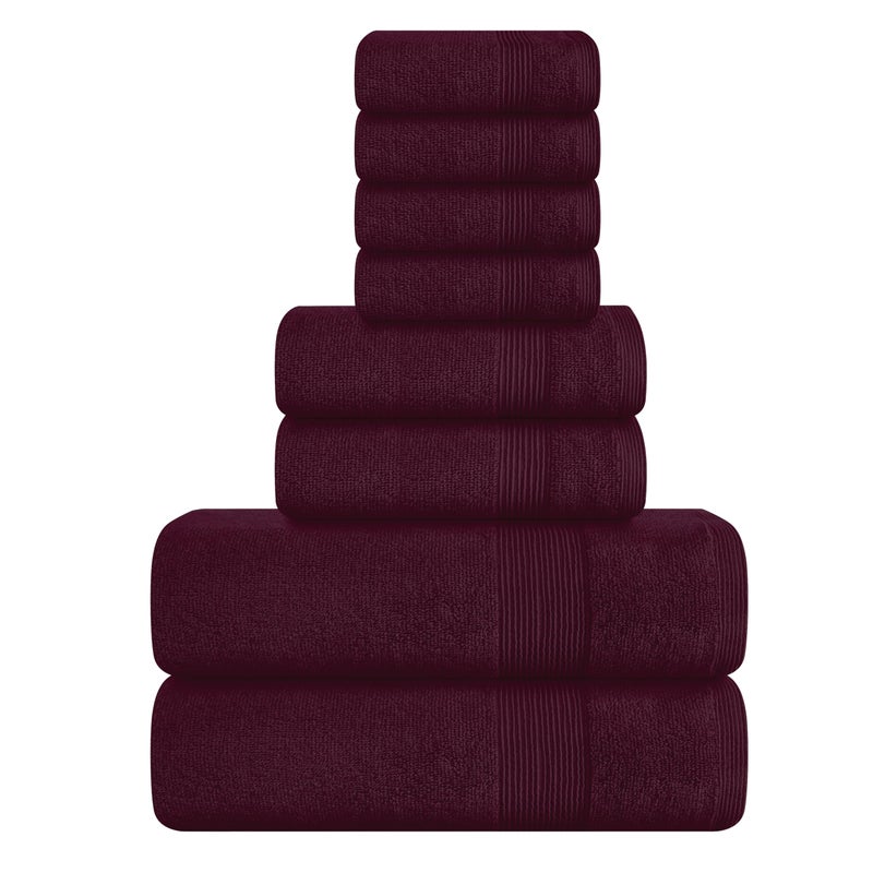 Belizzi Home 8 Piece Towel Set 100 Ring Spun Cotton 2 Bath Towels 27x54 2 Hand Towels 16x28 and 4 Washcloths 13x13  Ultra Soft Highly Absorbent Machine Washable Hotel Spa Quality  Burgundy