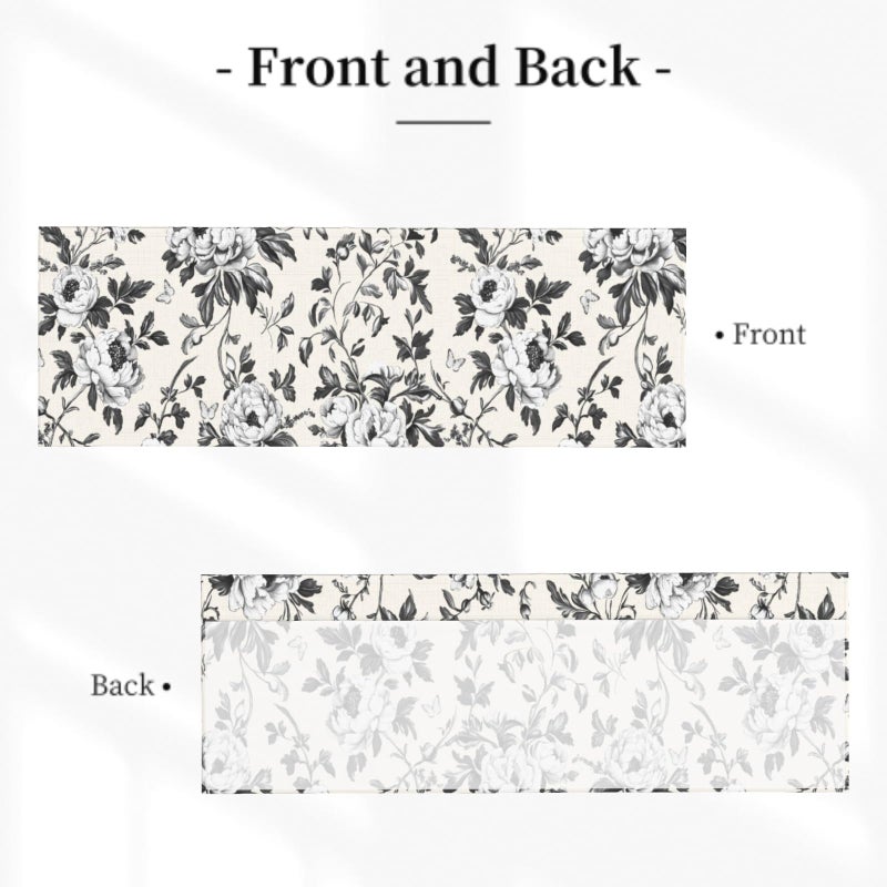 Granbey Black Floral Valances for Windows Black White Flower Valance Curtain for Kitchen Living Room Cafe Basement Modern Rod Pocket Curtain for Farmhouse Country 54 x 18 Inches - Image 4