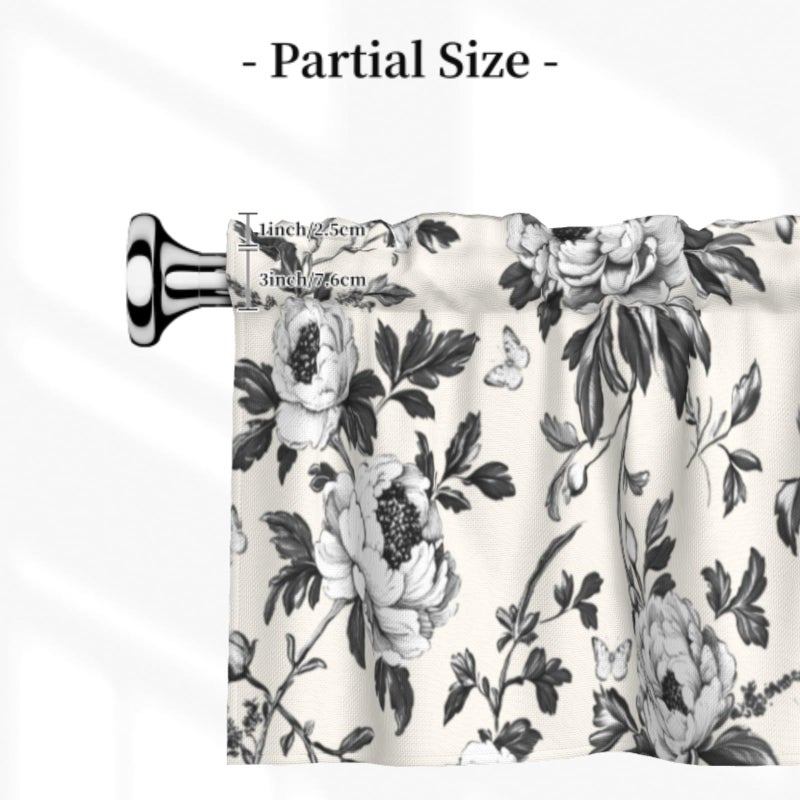 Granbey Black Floral Valances for Windows Black White Flower Valance Curtain for Kitchen Living Room Cafe Basement Modern Rod Pocket Curtain for Farmhouse Country 54 x 18 Inches - Image 3