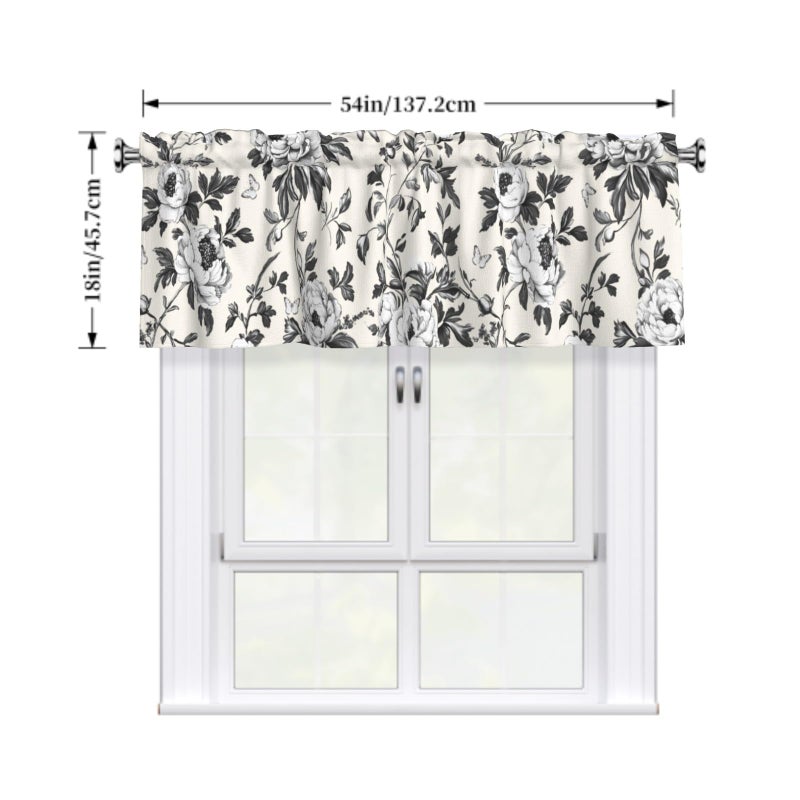 Granbey Black Floral Valances for Windows Black White Flower Valance Curtain for Kitchen Living Room Cafe Basement Modern Rod Pocket Curtain for Farmhouse Country 54 x 18 Inches - Image 2